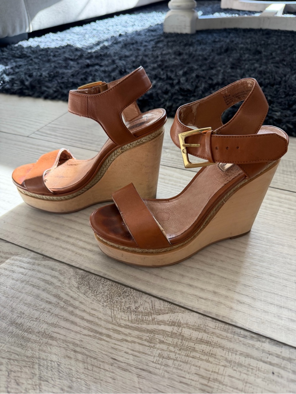 Halogen Cognac Leather Platform Wedge Sandals Size 5.5| Nordstrom